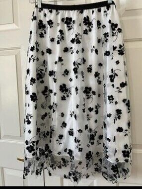 Black & White Floral Midi Skirt